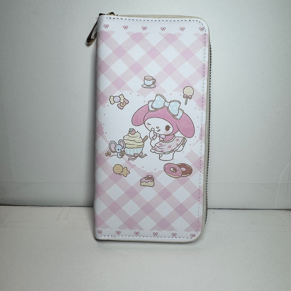 Pink and White Checkered Wallet with My Melody Hello Kitty Friends NWT